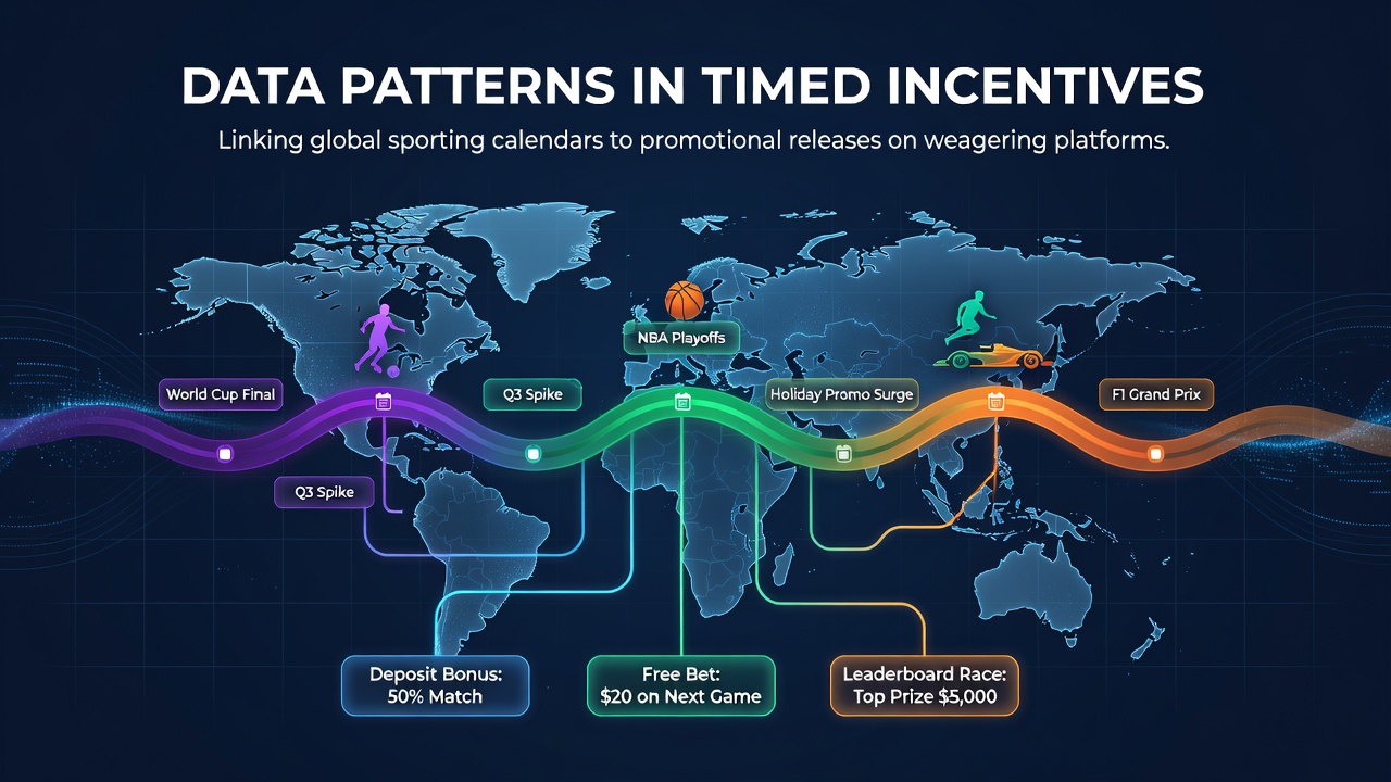Data visualization showing correlations between major sporting events and wagering platform promotions over time