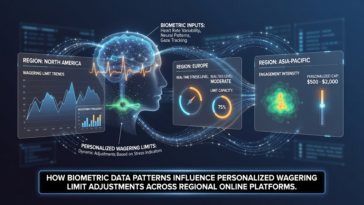 Dashboard showing real-time biometric risk scoring and automated wagering limit changes across multiple regional platforms
