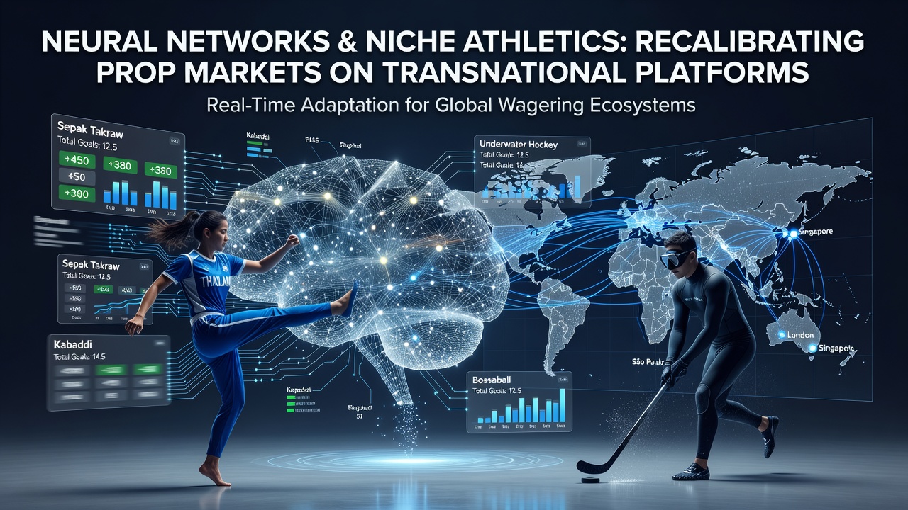 Visualization of neural network layers processing real-time athletic data for prop market adjustments