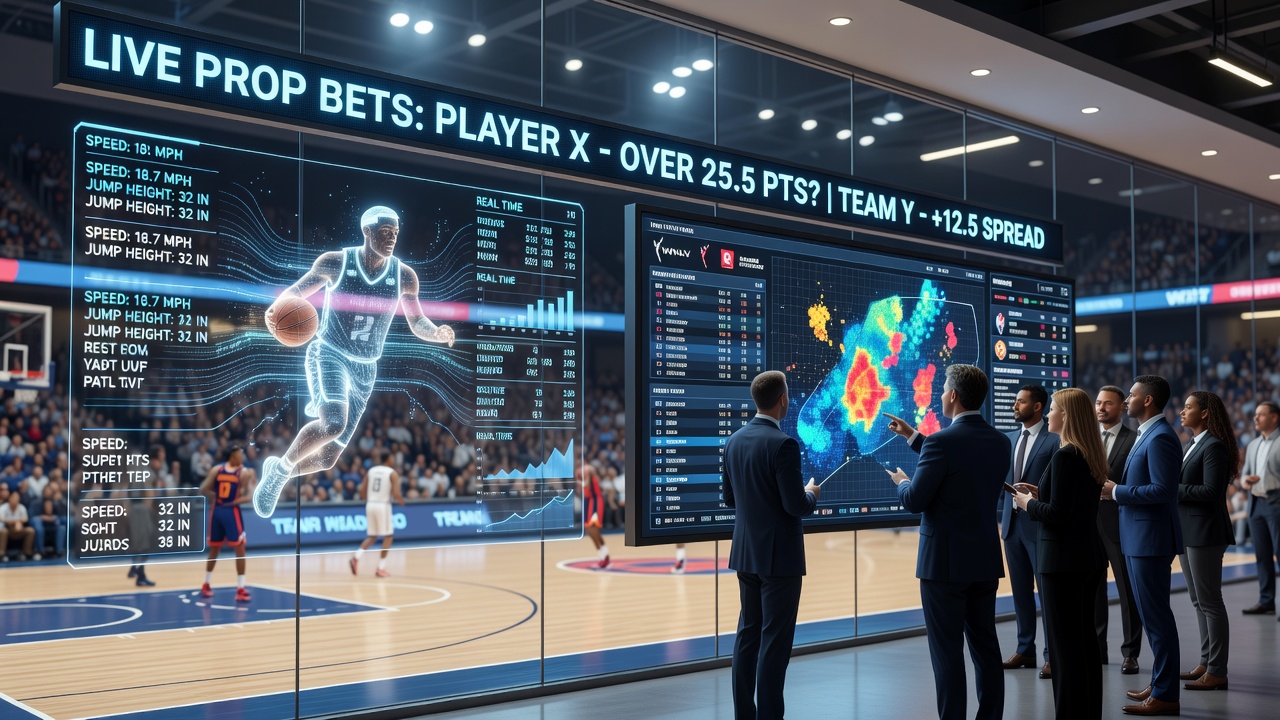 Player tracking cameras installed above a professional basketball court capturing movement data during a live game