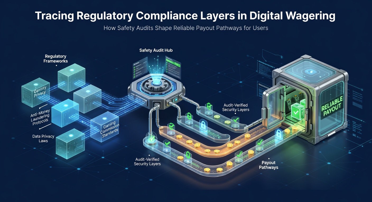Illustration of multi-layered regulatory compliance structures in digital wagering environments with audit checkpoints