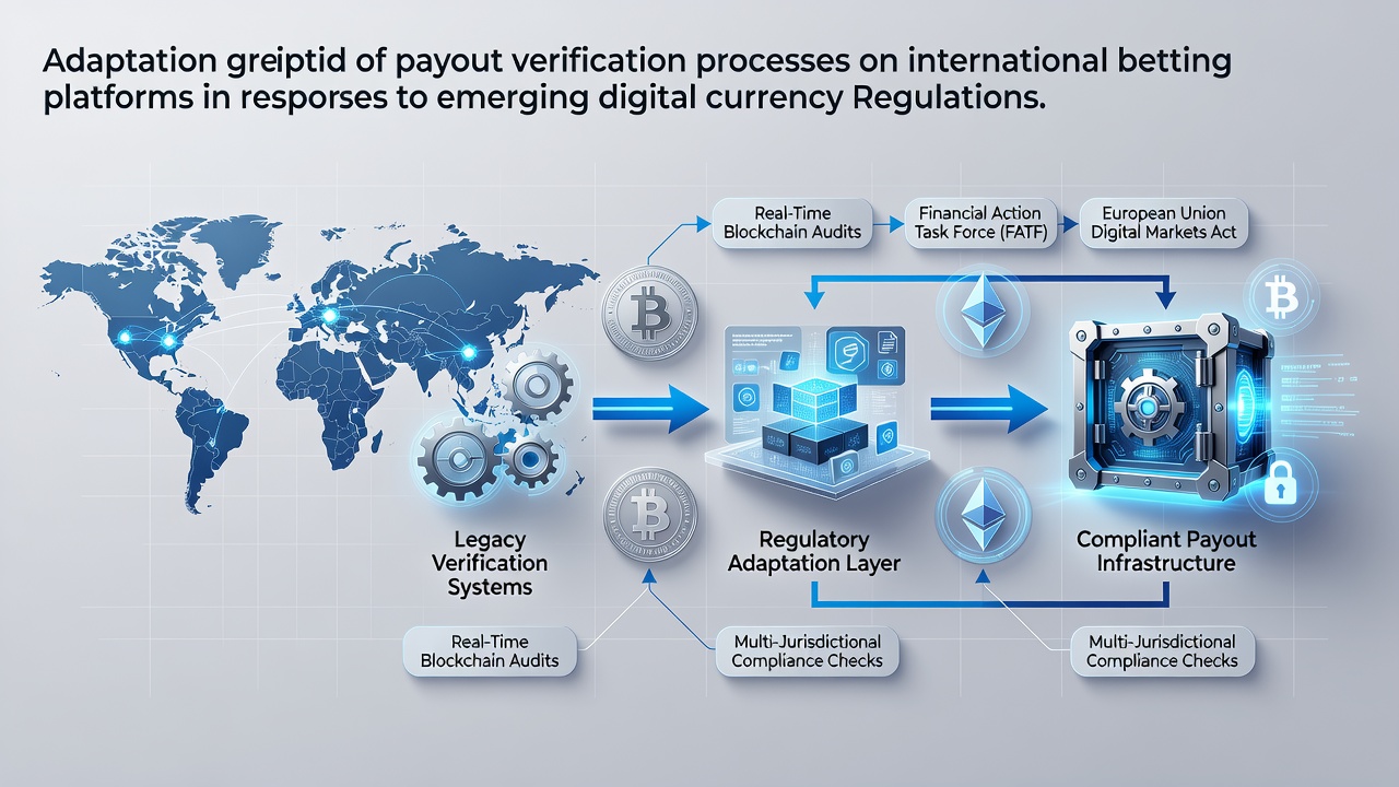 International betting platform interface displaying digital currency payout verification steps alongside regulatory compliance indicators